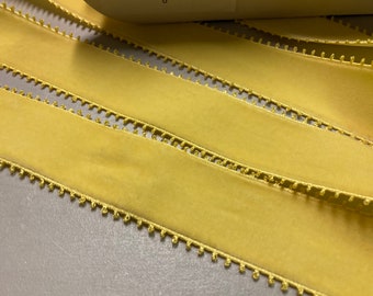 Ruban de velours avec Picot Edge en jaune maïs, dos en taffetas, fabriqué en Suisse, 1 1/2 pouces de large, le prix est par verge