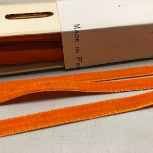 Velvet Ribbon in Orange, Satin Back, Rayon/Silk Blend, 3/8 inches wide, made in France, Price is per Yard