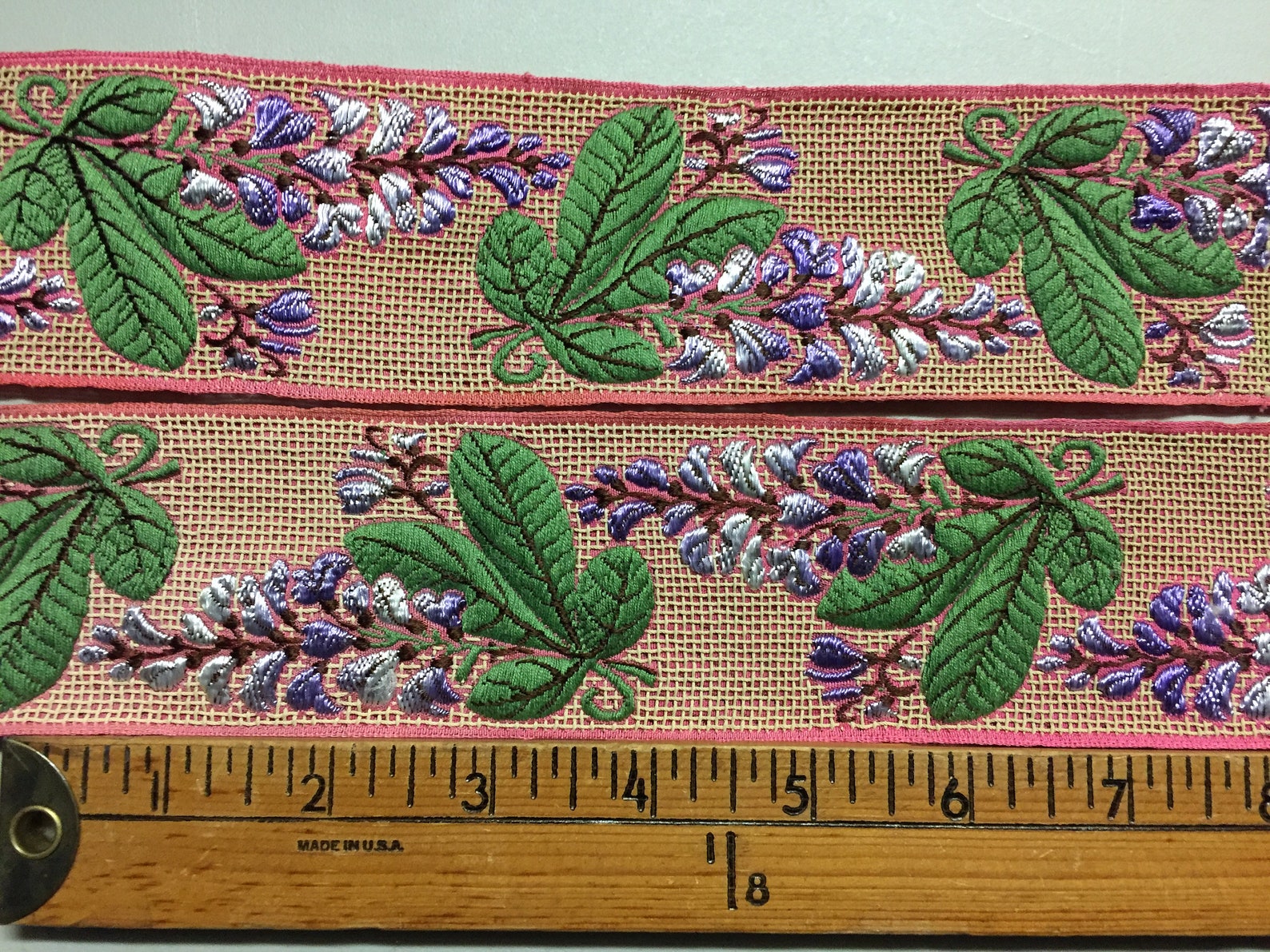 Vintage Jacquard Ribbon with Leaf and Ombre Floral Pattern and Etsy