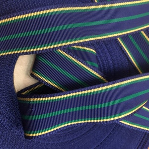 Vintage Contrasting Multi-Color Striped Gros Grain Ribbon - 7/8 inches wide - Beautiful and Classic Ribbon, Navy Blue, Green and Gold