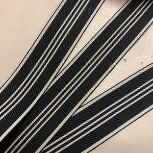 Vintage Striped Gros Grain Ribbon, Black and Silver, 1 3/8 inches wide, Price is per Yard