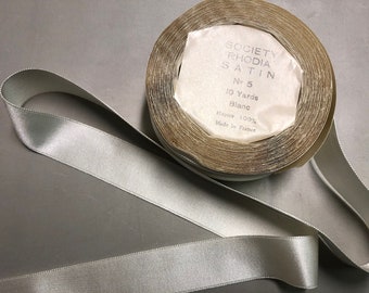 Society Vintage Satin Ribbon in White, 100% Rayon, 1 1/8 inches wide, Made in France, Price is per Yard