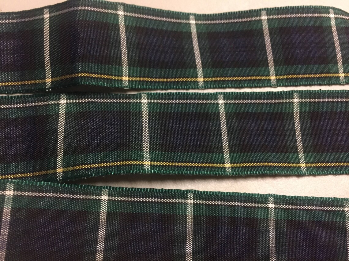 Plaid Taffeta Ribbon Navy Blue Green and White With a Yellow - Etsy