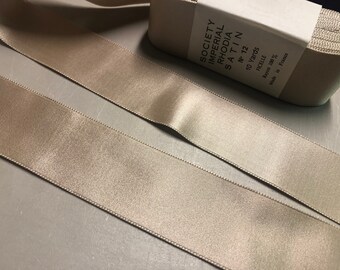 Society Vintage Satin Ribbon in Ficelle Taupe, 100% Rayon, 1 5/8 inches wide, Made in France, Price is per Yard