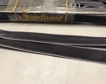 Velvet Ribbon in Charcoal Gray, Taffeta Back, made in Germany, 5/8 inches wide, Price is per Yard