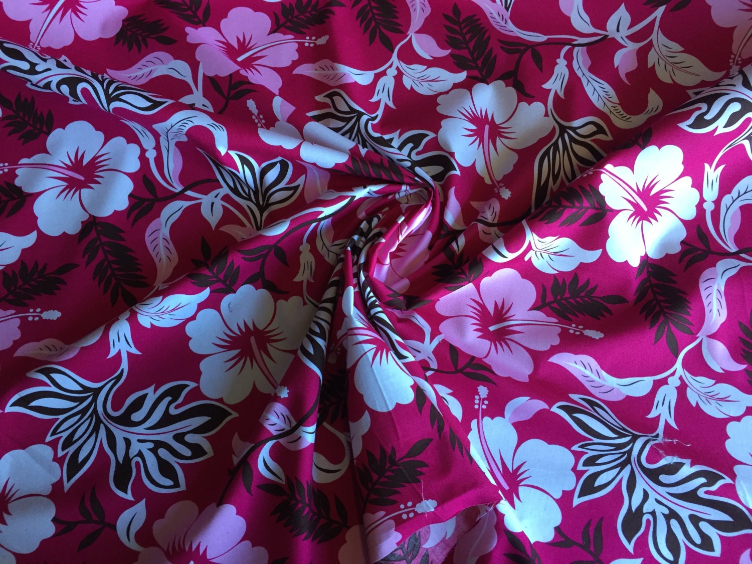 Cotton sateen colorful Floral print with a Pink Fuchsia | Etsy