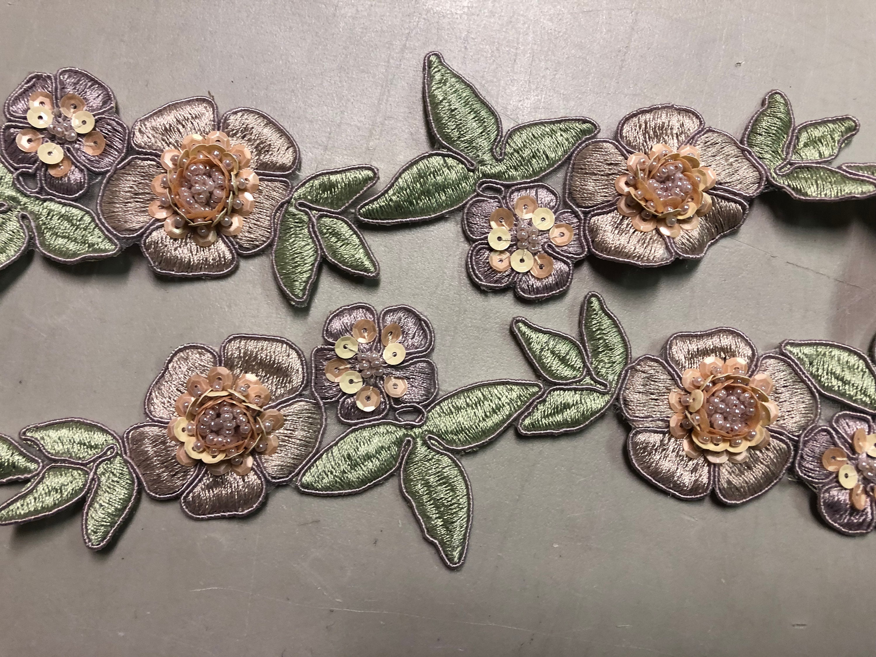 Floral Trim With Piping Embroidery in a Delicate Coloration Etsy