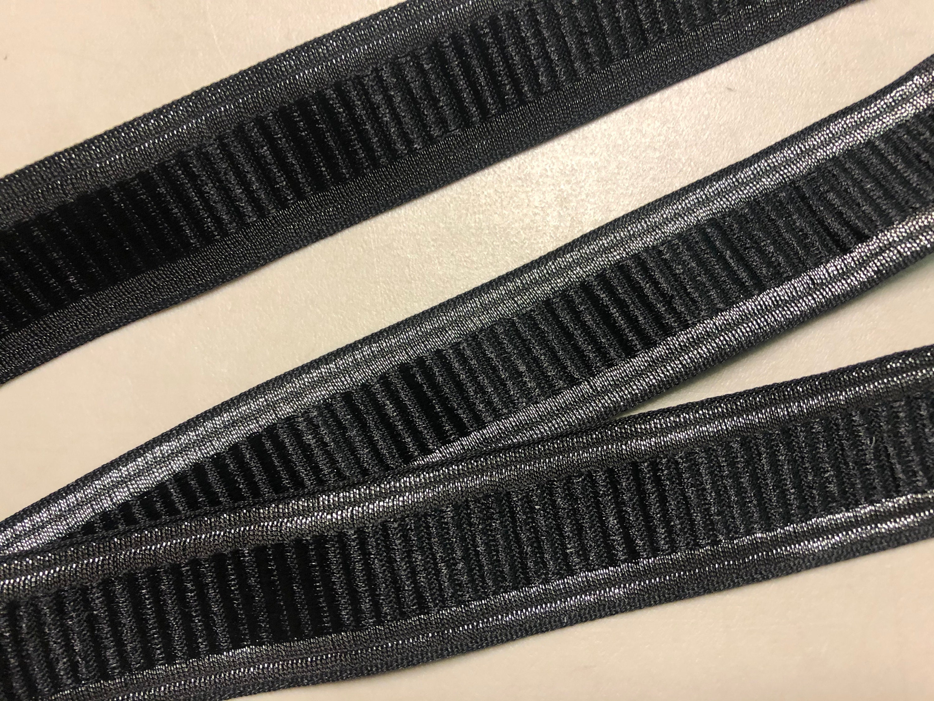 Brocade Ribbon Black Ribbed Texture with Metallic Silver | Etsy