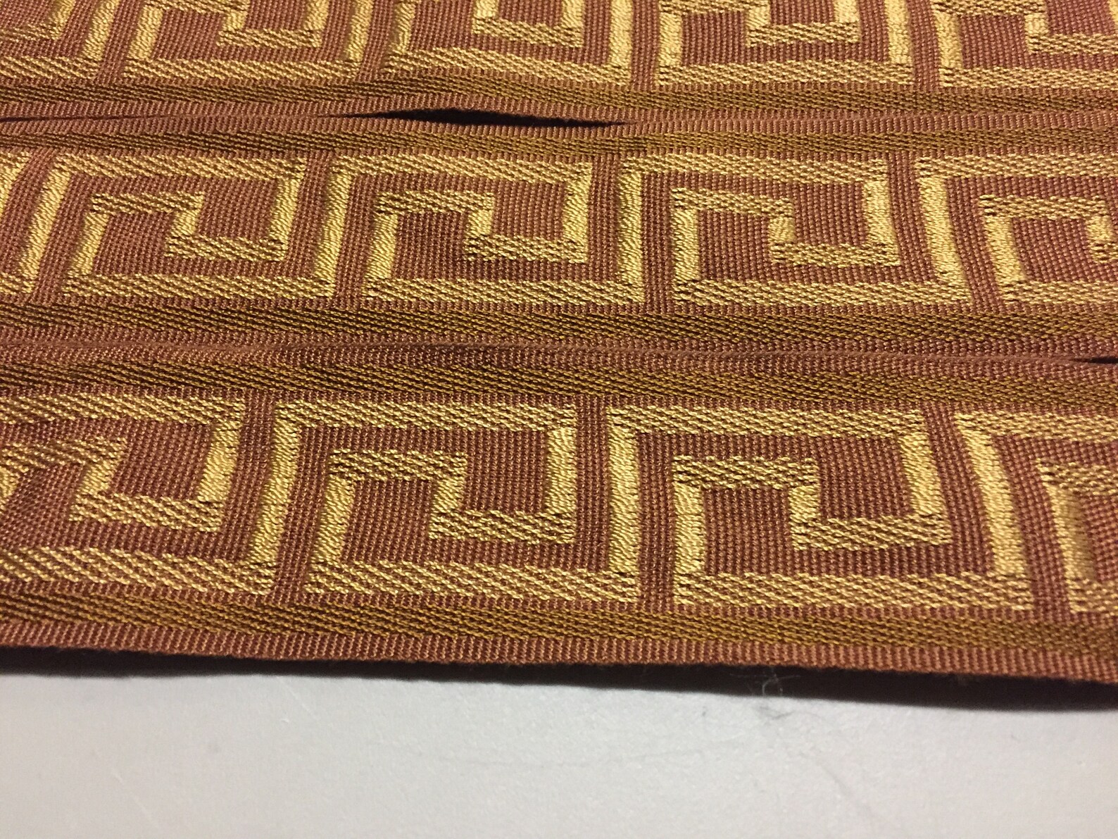 Ribbon With Greek Key Pattern in Brown and Beige, 3 Yard Piece, Heavy ...