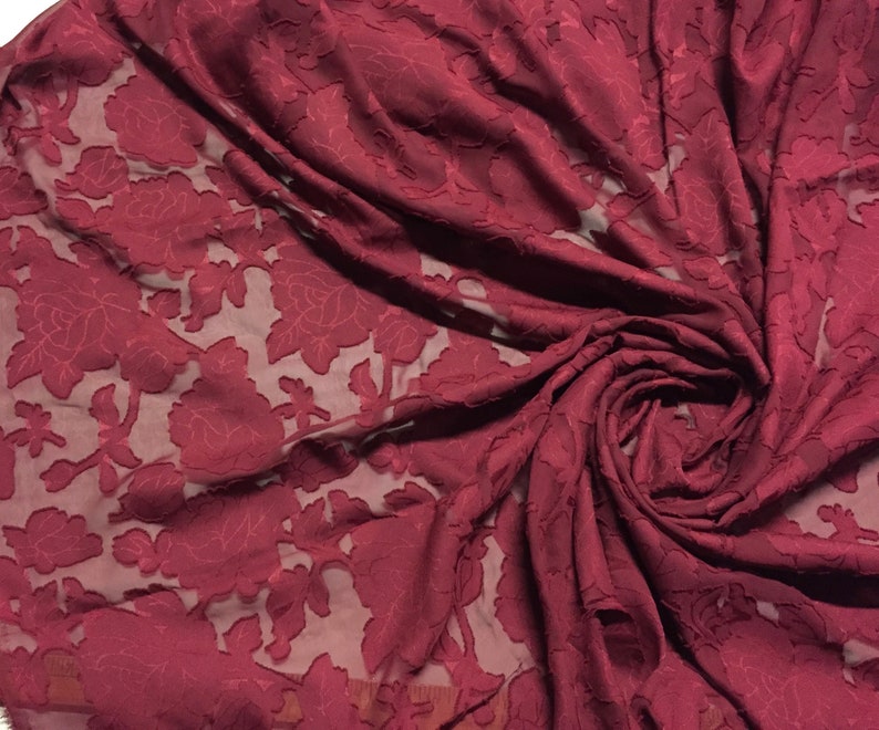 60 inches wide Price is per Yard 100/% Polyester Floral Chiffon Burnout in Red