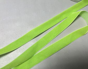 Velvet Ribbon in Lime Green, Taffeta Back, made in Switzerland, 7/8 inches wide, Price is per Yard