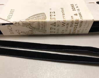 Velvet Ribbon in Black, Taffeta Back, made in France, 3/8 inches wide, Price is per Yard