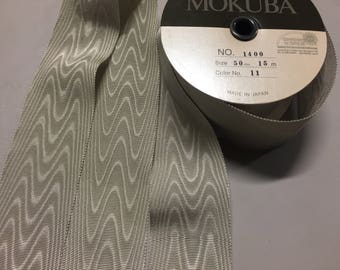 Moire Gros Grain Ribbon in Silver, Made in Japan, 1 7/8 inches wide, price is per yard