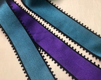 Society Vintage Double-Sided Satin Ribbon in Royal Purple and Teal, Picot Edge, 1 1/2 inches wide, Made in France, Price is per Yard