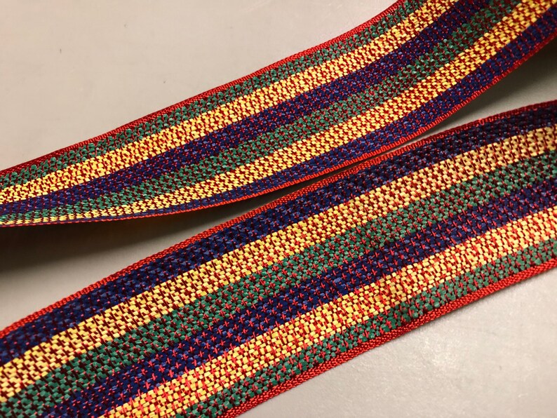 Vintage Cotton Striped Ribbon Red Price is per Yard 1 78 inches wide Green and Yellow Blue