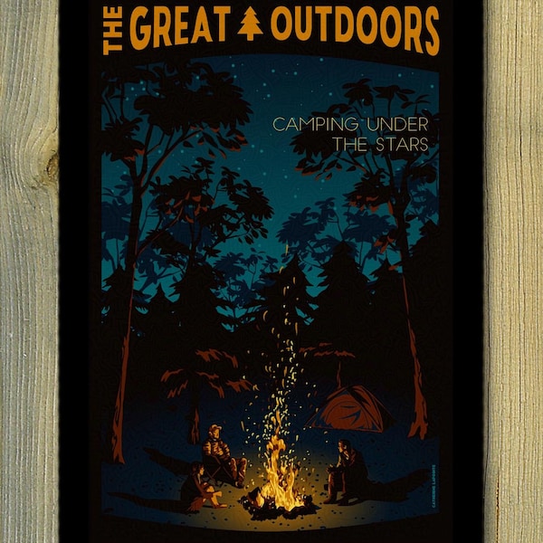 Camping Under the Stars Retro Travel Poster