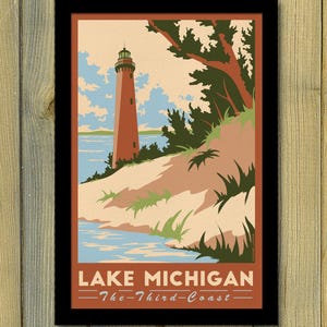 Lake Michigan Little Sable Lighthouse Retro Travel Poster