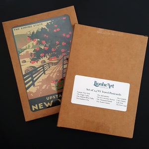 Coffret de 24 cartes postales de voyage vintage dans le nord de l'État de New York de style affiches originales