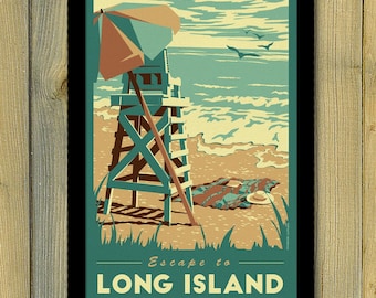 Long Island Beach Retro Travel Poster