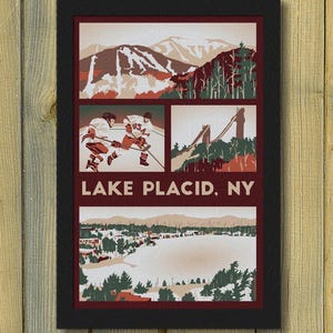 Lake Placid ADK Winter Retro Poster | Miracle on Ice