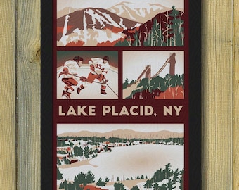 Lake Placid ADK Winter Retro Poster | Miracle on Ice