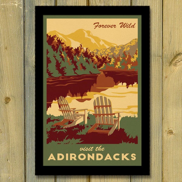Adirondack Mountains NY Retro Autumn Travel Poster