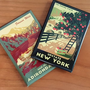 Set of 5 Retro Travel Magnets, Gift Set Vintage NY Fridge Magnets