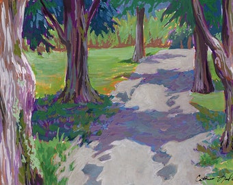 Trees and Path Plein Air Art | Small Gouache Painting | Upstate NY