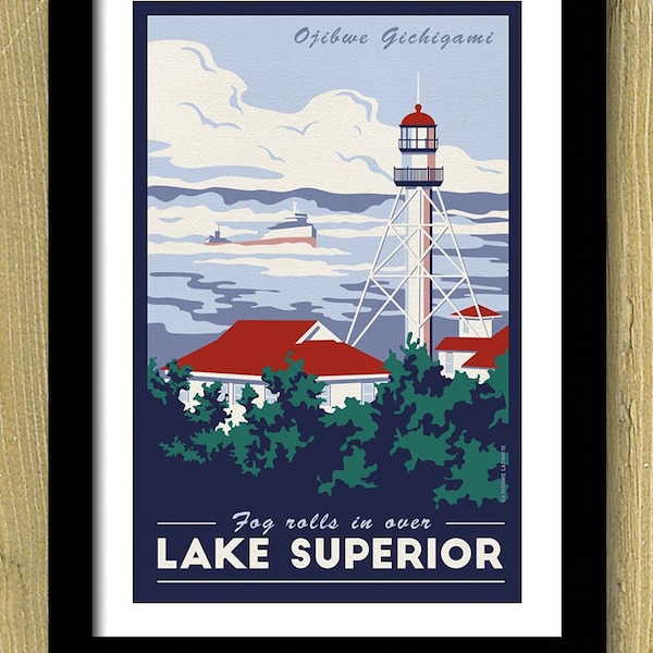 Lake Superior Lighthouse Vintage Travel Poster- Great Lakes Shipwreck Museum Art Print