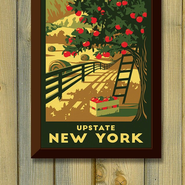 Upstate New York Vintage Travel Poster- Apple Tree, Country, and Mountains Art Print