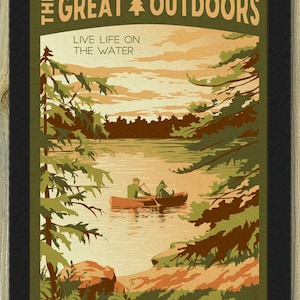 Canoe Lake Retro Outdoor Travel Poster Art Print
