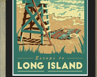 Long Island Beach Travel Poster- Vintage Ocean Art Print