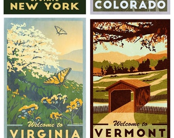 | magnétique d’affiche de voyage vintage d’état Retro Vermont, Colorado, Virginie Cadeaux