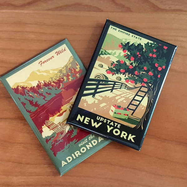 NY Travel Poster Magnet | Retro Upstate New York | Vintage Poster Refrigerator Magnet