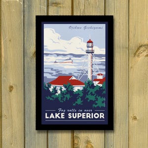 Lake Superior Lighthouse Vintage Travel Poster- Great Lakes Shipwreck Museum Art Print