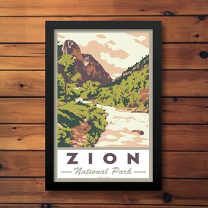 Zion National Park Vintage Travel Poster- Utah Retro Art Print