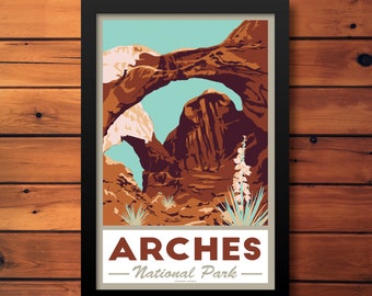 Arches National Park Vintage Travel Poster- Utah Retro Art Print