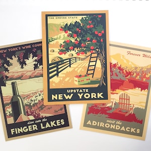 Vintage Travel Poster Postcards | Retro NY Great Lakes Designs | Custom Set of 3