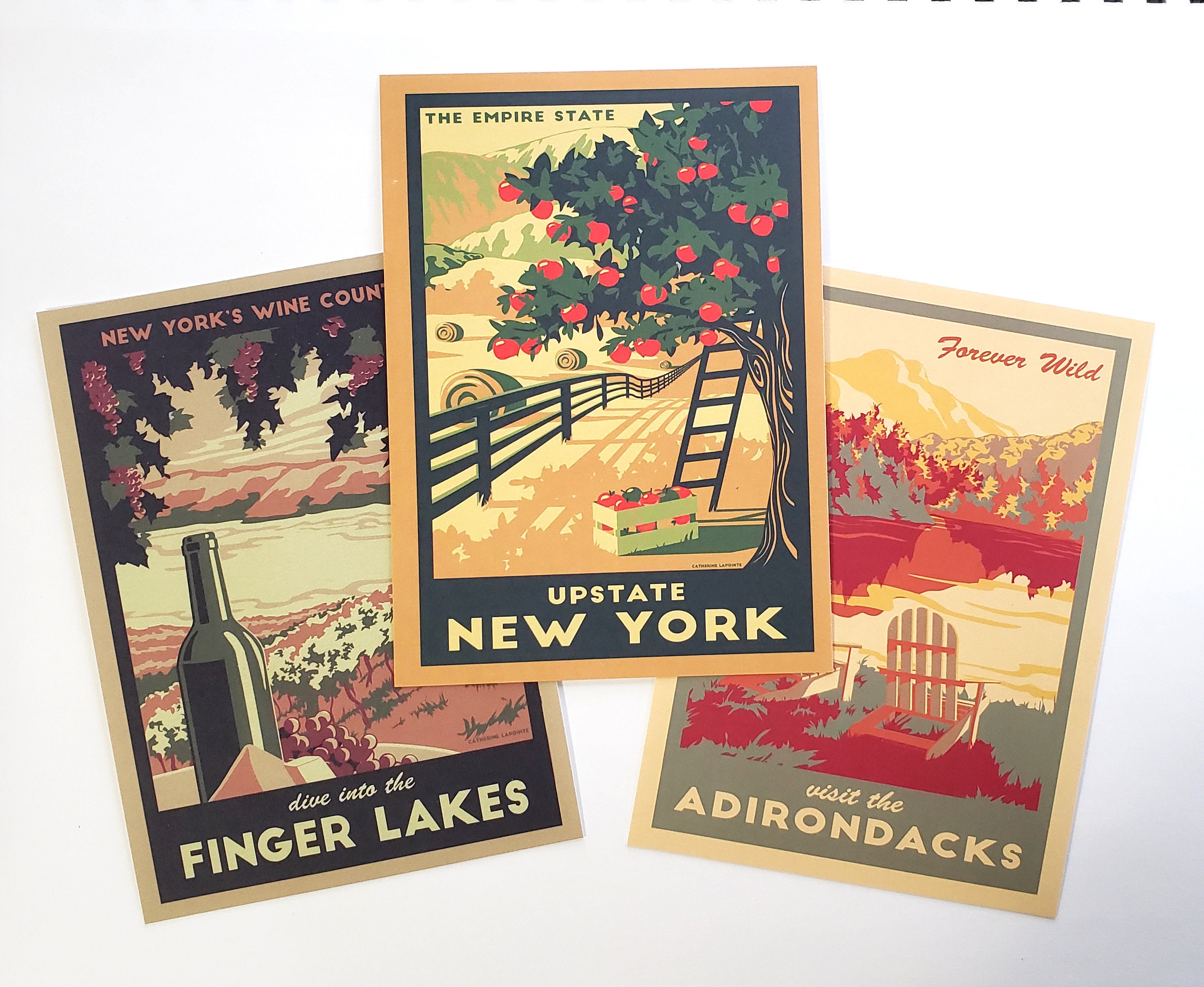 Vintage Travel Poster Postcards Retro NY Great Lakes Designs