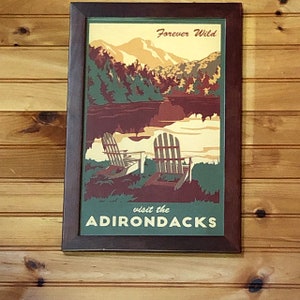 Adirondack New York Vintage Travel Poster Lake, Fall Leaves and Mountains Art Print image 5