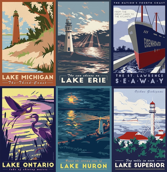 Great Lakes Magnet Vintage Travel Poster Refrigerator Magnet