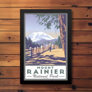 affiche de voyage vintage de Mount Rainier | Art déco du parc national