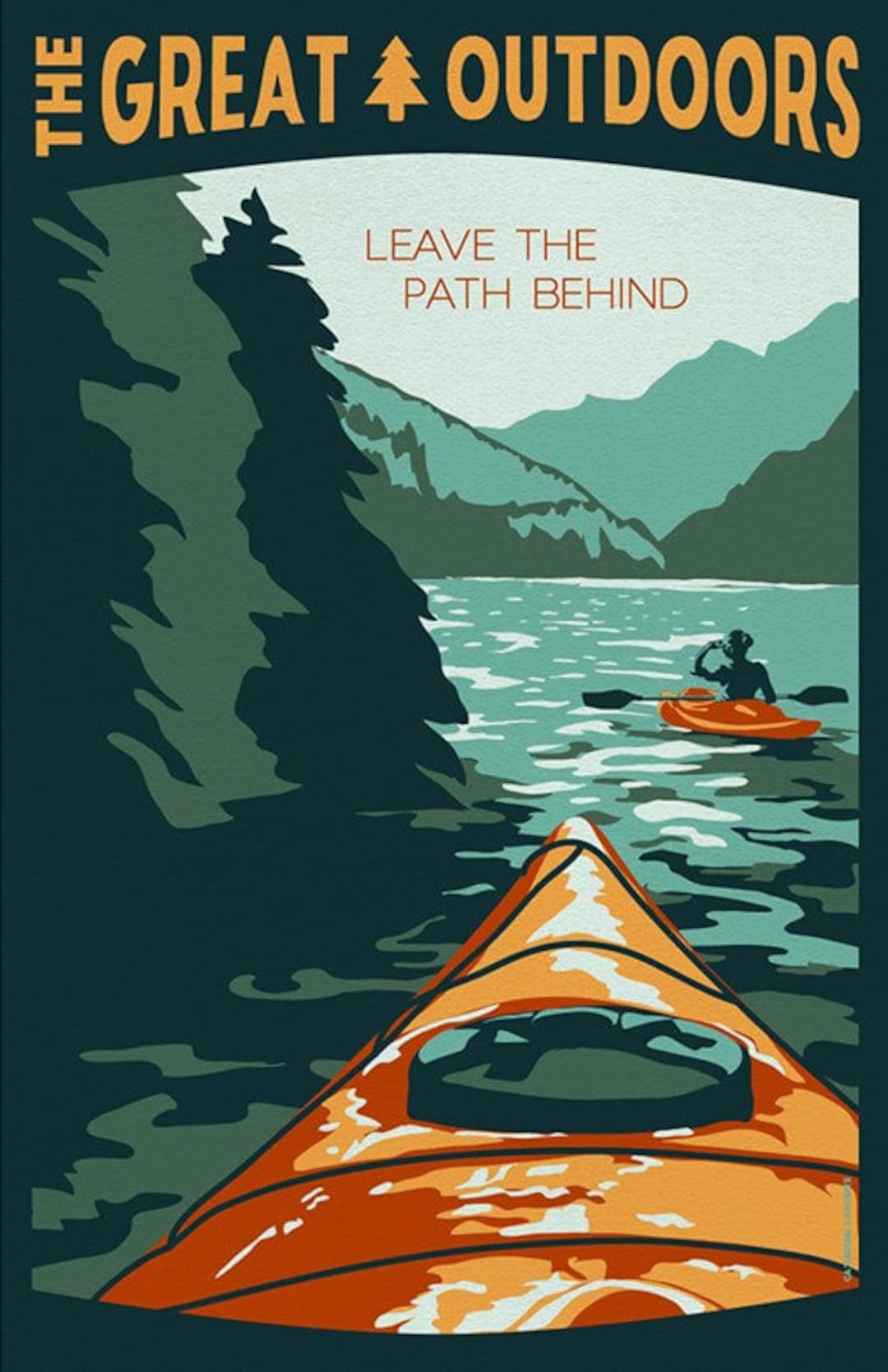 Kayak on Lake or River Vintage Travel Poster Great Outdoors Art