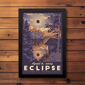 Solar Eclipse 2024 Retro Travel Poster