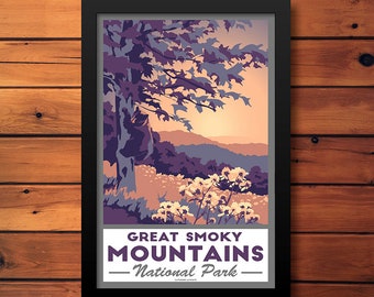 Smoky Mountains National Park Vintage Travel Poster- Retro Art Print