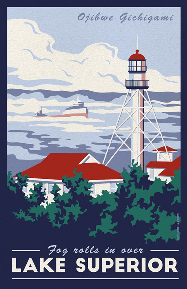 Great Lakes Poster Set Lighthouse Vintage Travel Posters Etsy