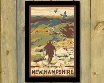 White Mountains New Hampshire Retro Franconia Ridge Travel Poster