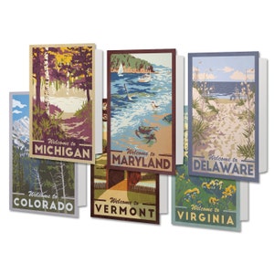 State Travel Greeting Card, Retro Poster Stationery Souvenir Gift