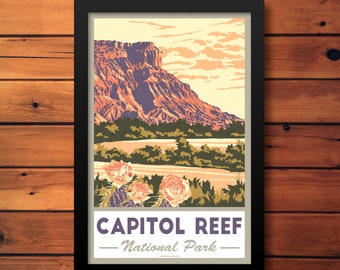 Capitol Reef National Park Vintage Travel Poster- Utah Retro Art Print