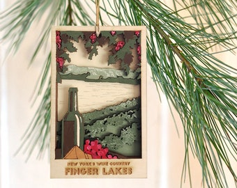 Finger Lakes Ornament | Christmas Tree Wine Wood Ornament